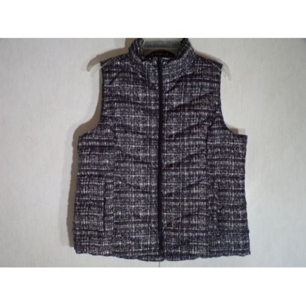 Lands End Womens Down Puffer Vest M/P 10-12 Black Full Zip Pockets Quilted